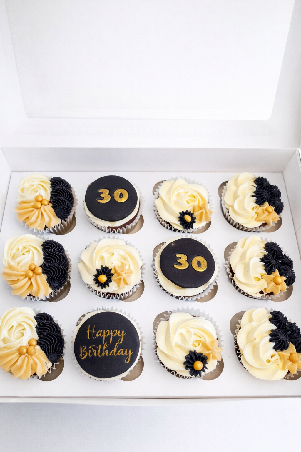 Elegant Birthday Cupcakes - Gold & Black