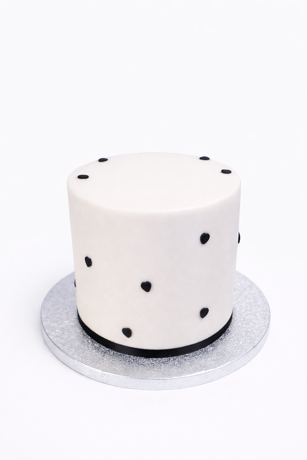 6 Inch- 3 Layer Cake  White and Black Heart Cake - Customisable